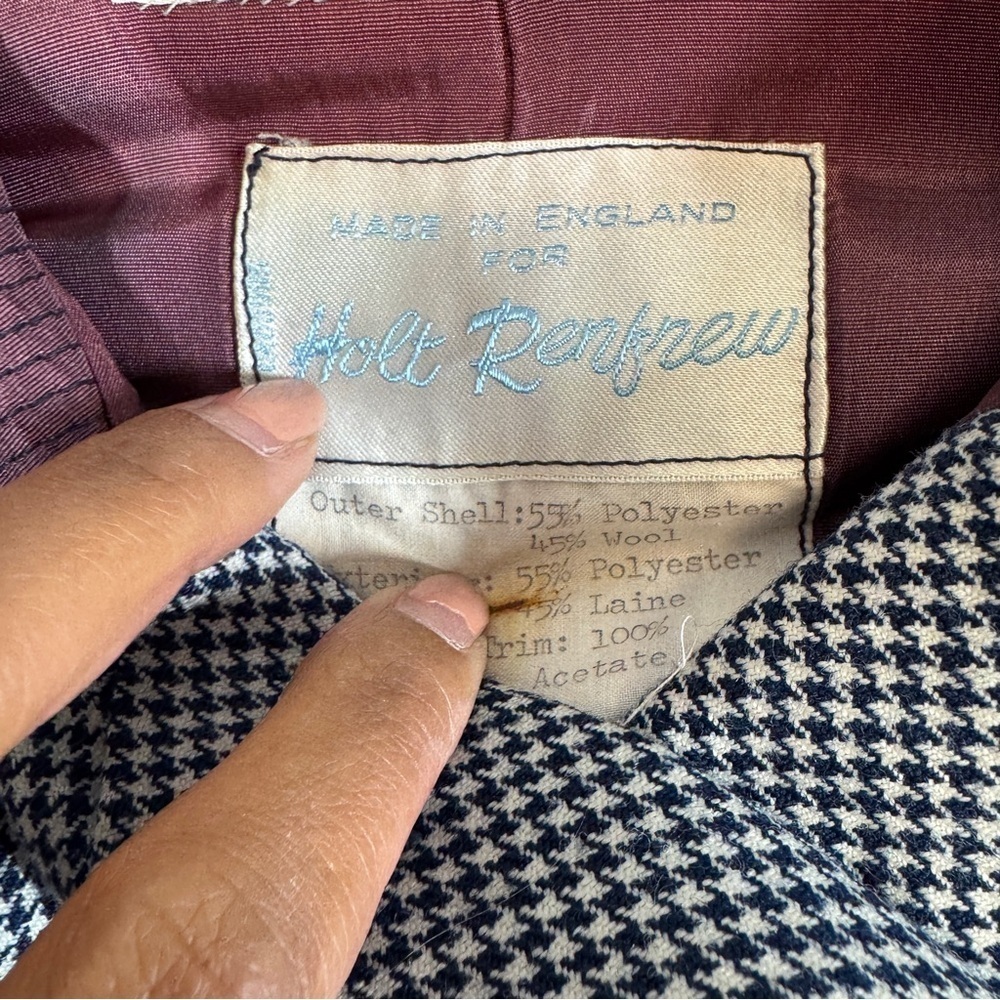 Kids Vintage Holt Renfrew Houndstooth Burgundy Collar Academia Coat 6 - Picture 7 of 16